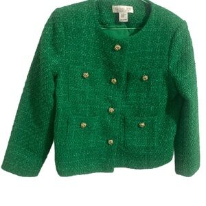 Bright Green Rachel Zoe Glam Button Down Blazer Jacket great buttons Sz XS